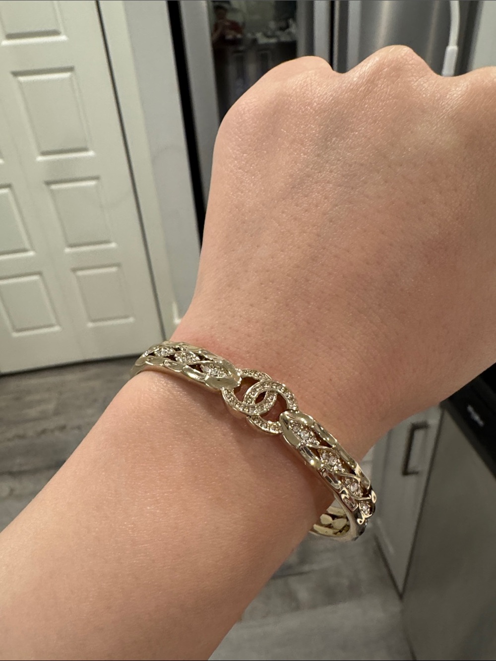 CC Style Beige Gold Crystal Vine Cuff Bangle Bracelet